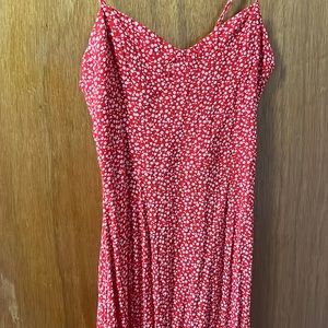 Red and white floral midi dress with slit on left side super comfortable
